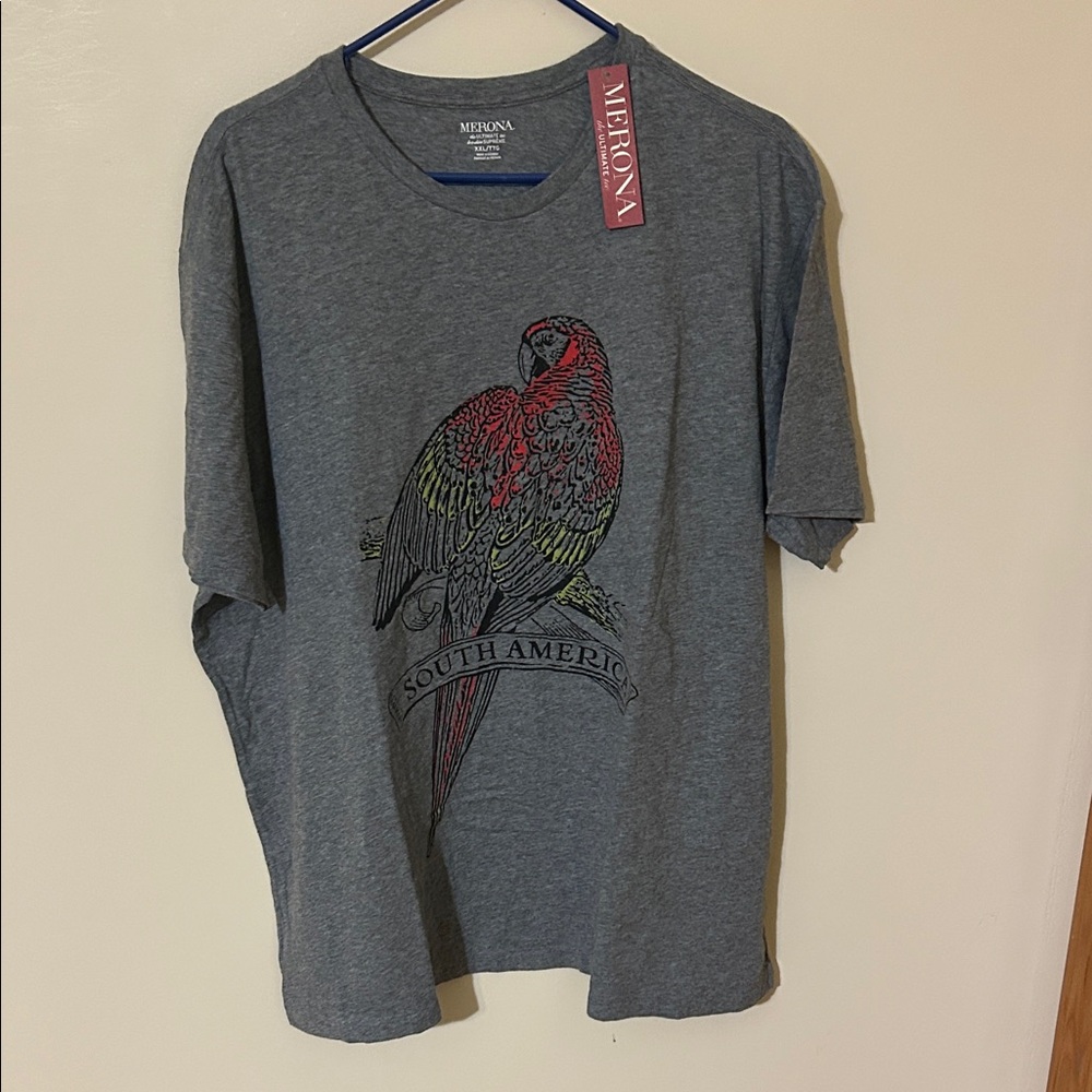 Merona Charcoal Parrot Print Men's Tee XXL NWT